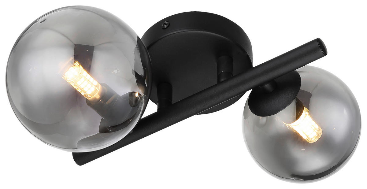 GLOBO Wandleuchte 56133-2W Riha schwarz Rauch Metall Glas B/H/L: ca. 25x12,5x24 cm G9 2 Brennstellen Riha - schwarz/Rauch (24,00/25,00/12,50cm) - GLOBO