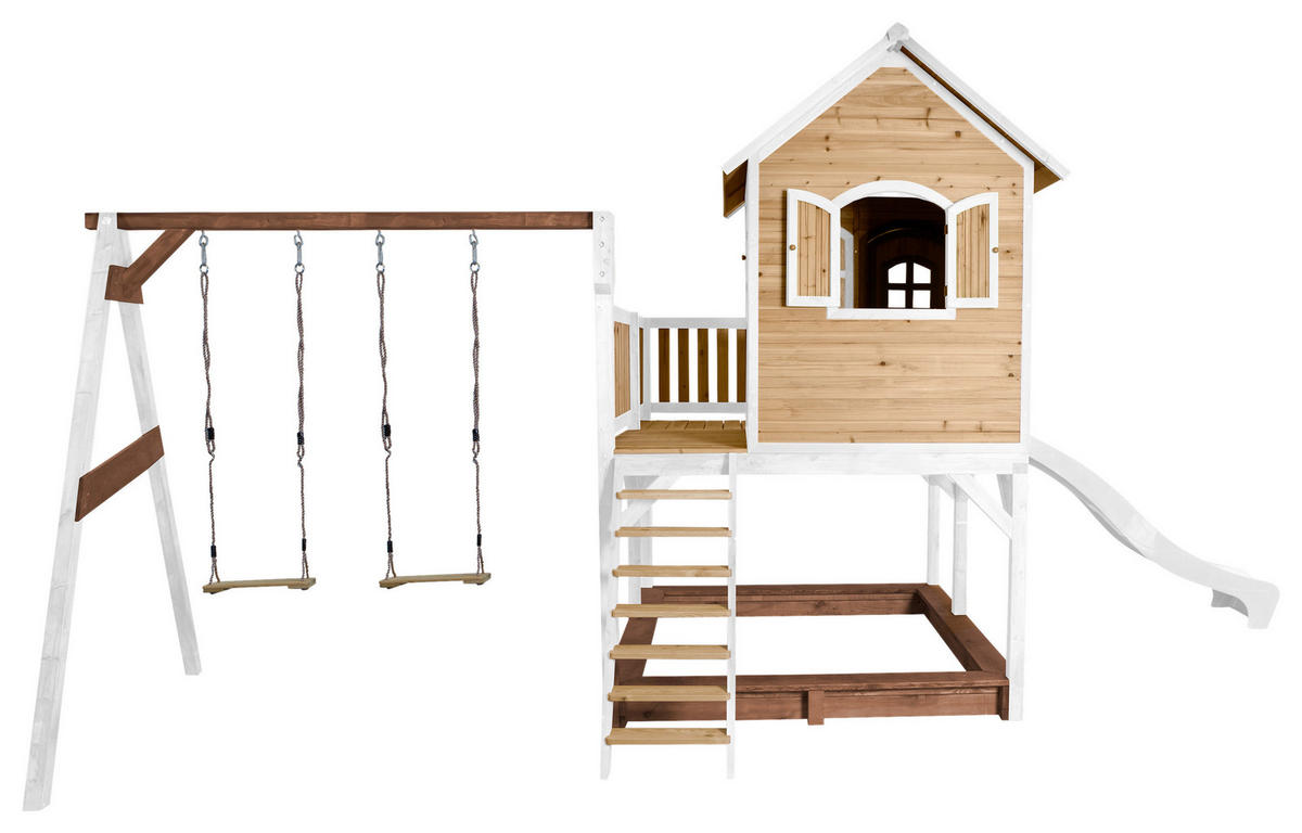 AXI Spielhaus Liam braun B/H/L: ca. 613x291x277 cm Liam - braun/weiß (277,00/613,00/291,00cm) - AXI
