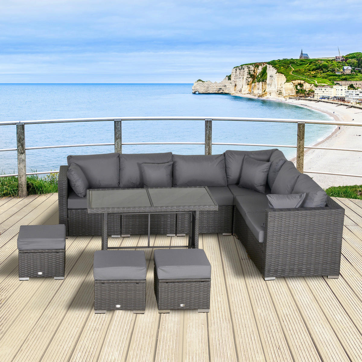 Outsunny Sitzgruppe dunkelgrau Polyrattan B/H/L: ca. 68x120x73 cm Gartenmöbel-Set - dunkelgrau (73,00/68,00/120,00cm) - Outsunny