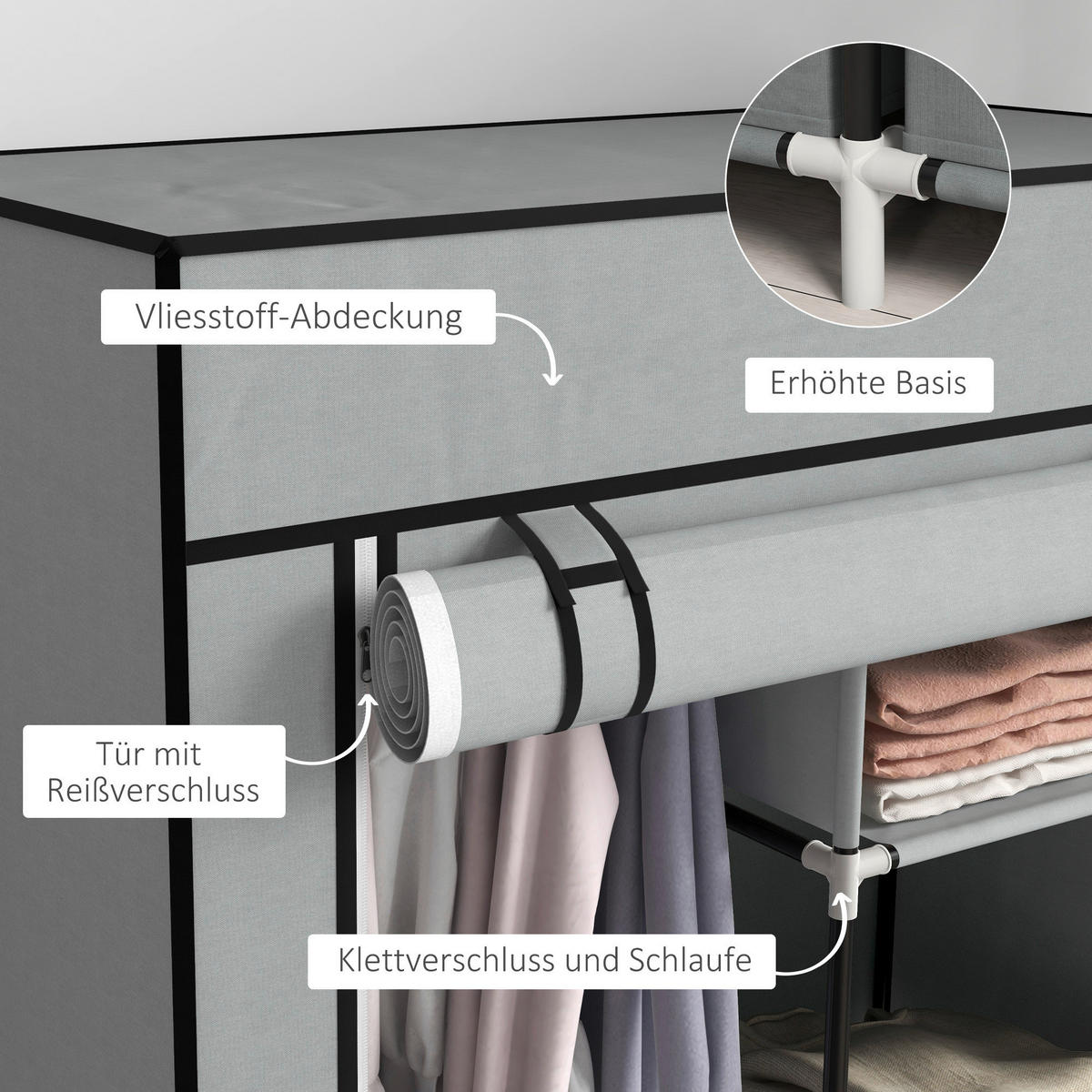 HOMCOM Kleiderschrank hellgrau Polypropylen B/H/L: ca. 42,5x83x162,5 cm Kleiderschrank - hellgrau (162,50/42,50/83,00cm) - HOMCOM