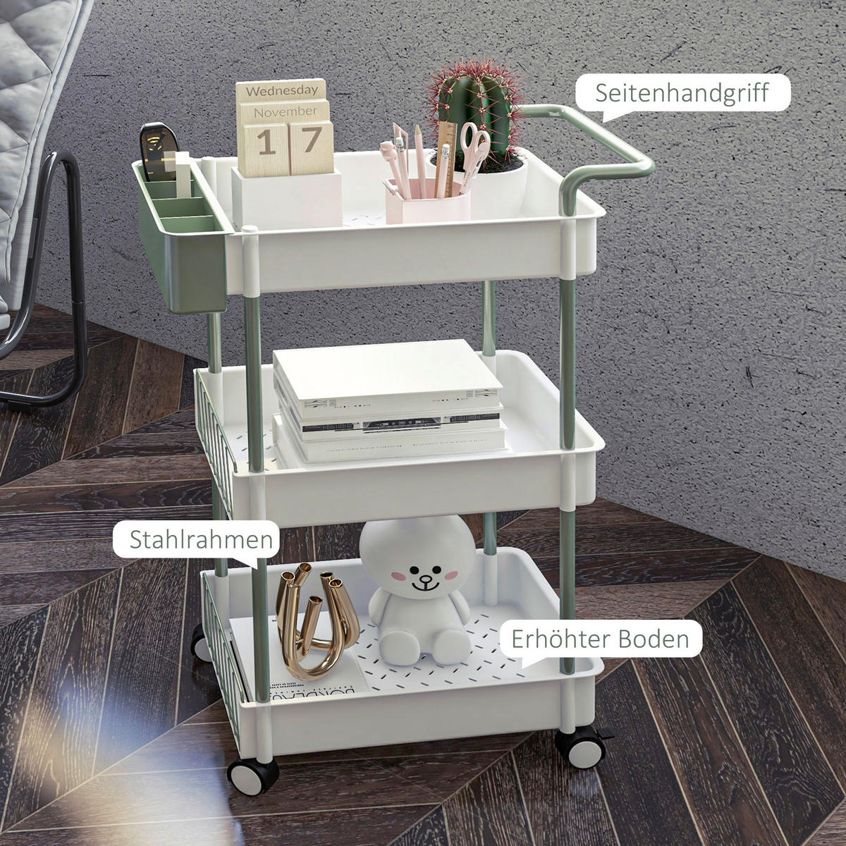 HOMCOM Küchenwagen weiß Polypropylen B/H/L: ca. 29,4x50x77 cm Küchenwagen - weiß (77,00/29,40/50,00cm) - HOMCOM