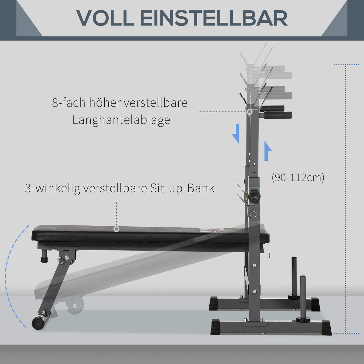 HOMCOM Hantelbank grau Kunstleder B/H/L: ca. 73x122x140 cm Hantelbank - schwarz/grau (140,00/73,00/122,00cm) - HOMCOM