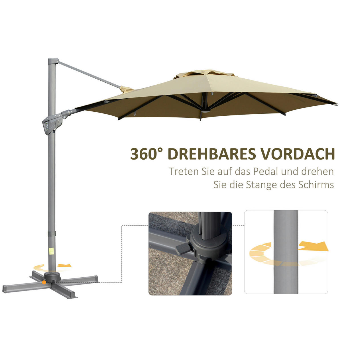 Outsunny Sonnenschirm khaki Aluminium B/H/L: ca. 298x269x298 cm Sonnenschirm - khaki (298,00/298,00/269,00cm) - Outsunny