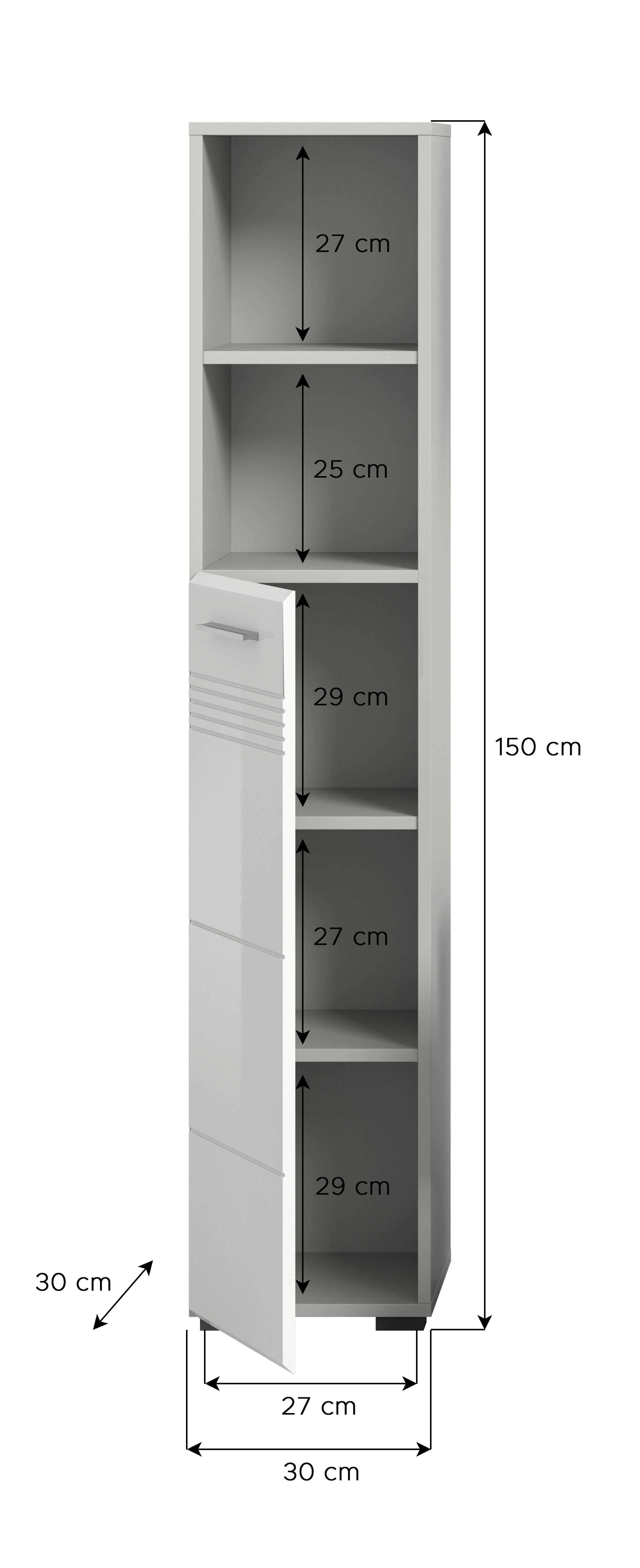 Hochschrank Copa hellgrau weiß Hochglanz B/H/T: ca. 30x150x30 cm Copa - hellgrau/weiß (30,00/150,00/30,00cm) - xonox.home