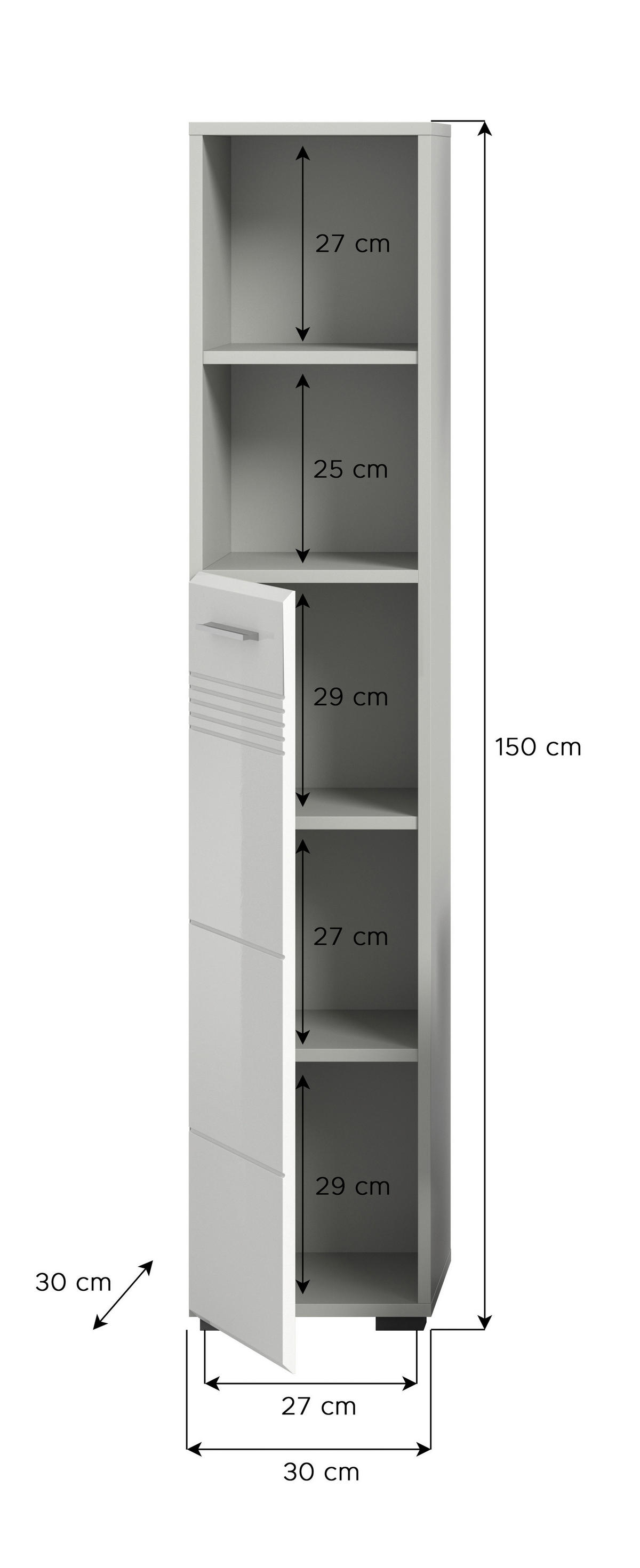 Hochschrank Copa hellgrau weiß Hochglanz B/H/T: ca. 30x150x30 cm Copa - hellgrau/weiß (30,00/150,00/30,00cm) - xonox.home