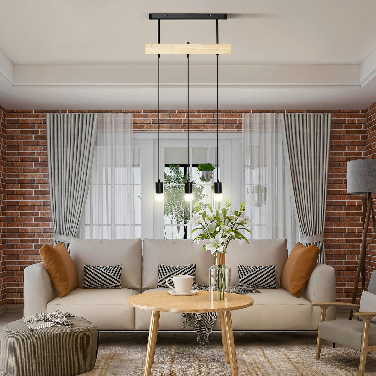 HOMCOM Pendelleuchte schwarz Metall Holz B/H/T: ca. 8x33x50 cm Pendelleuchte B31-435V90BK - schwarz (8,00/33,00/50,00cm) - HOMCOM