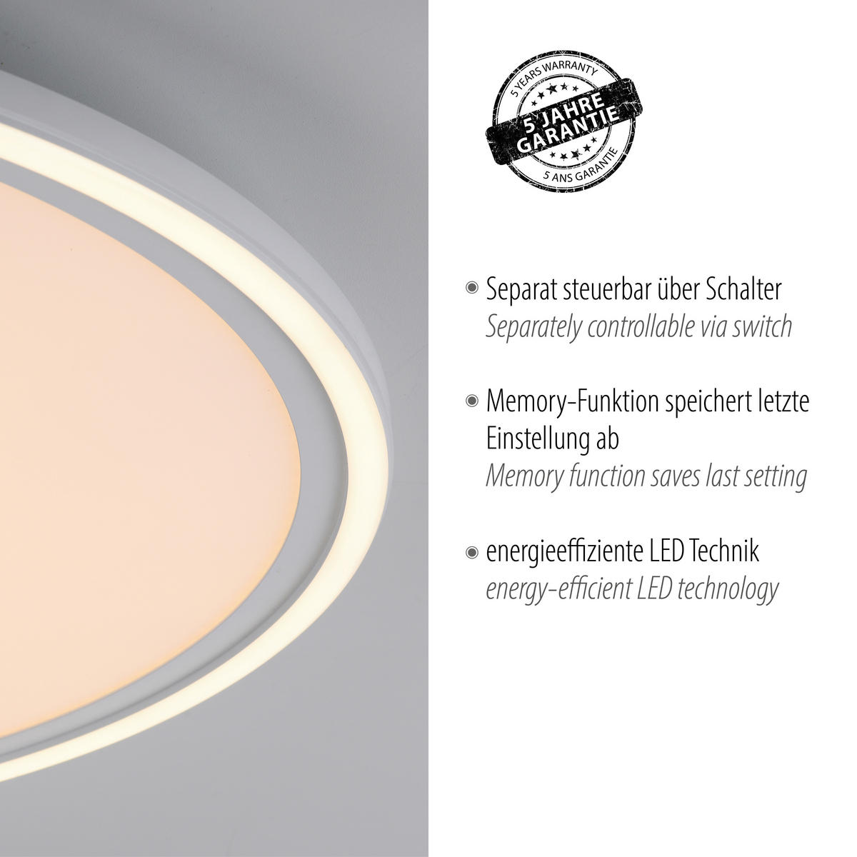 Just Light LED-Deckenleuchte BEDGING 14883-16 weiß Eisen Kunststoff H/D: ca. 6,5x40 cm 2 Brennstellen BEDGING - weiß (40,00/6,50cm) - Just Light