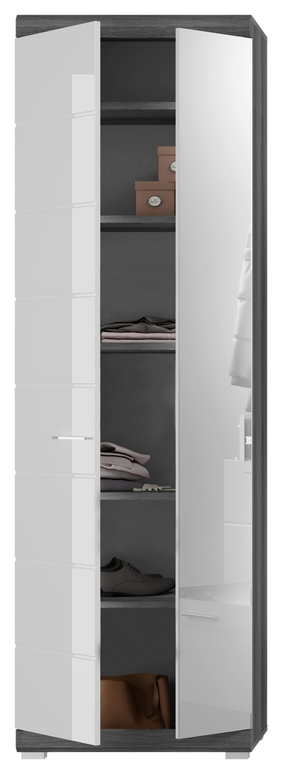 Garderobenschrank SCOUT Rauchsilber Nachbildung weiß Hochglanz B/H/T: ca. 62x197x37 cm SCOUT - weiß (62,00/197,00/37,00cm) - xonox.home