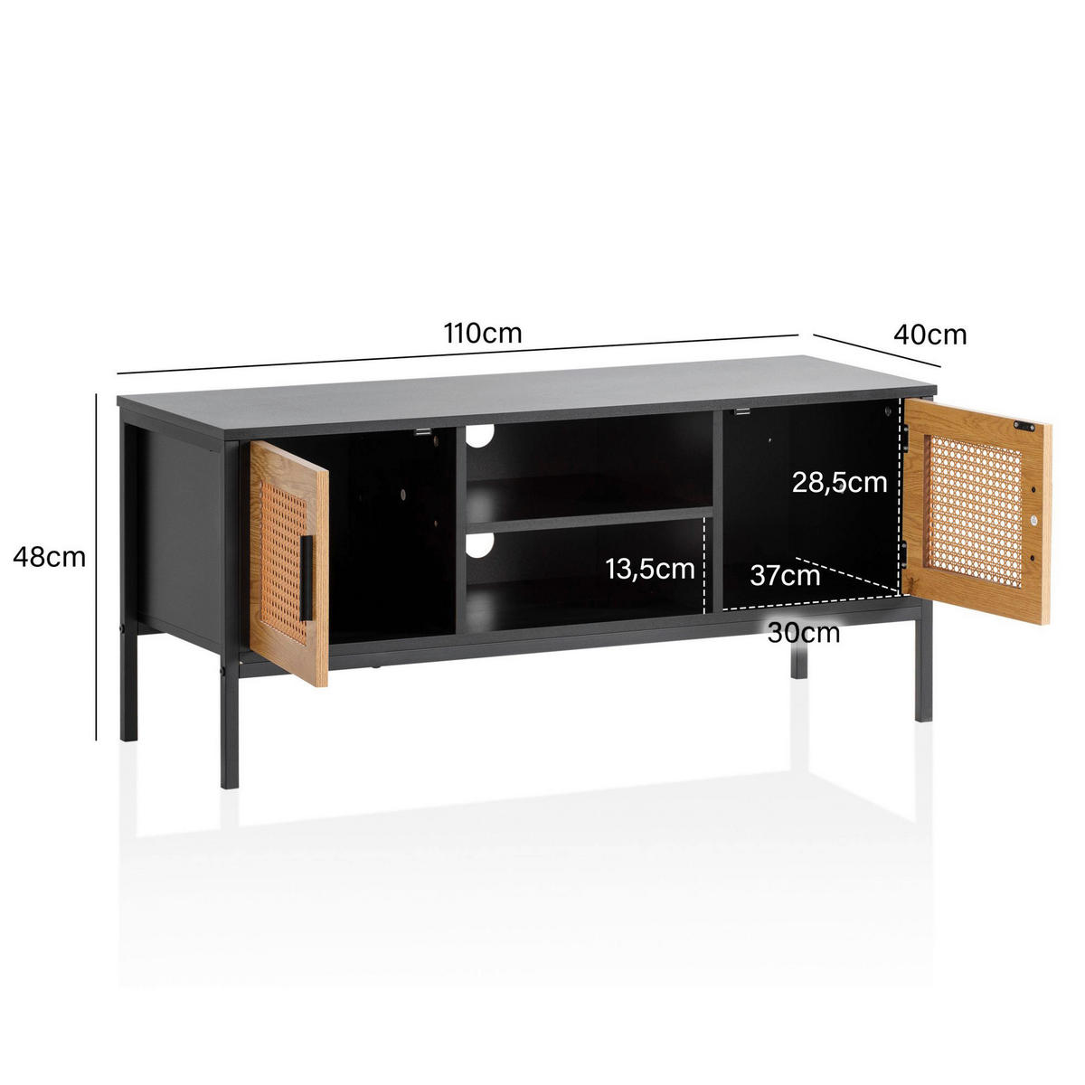 Lowboard schwarz Eiche Optik B/H/T: ca. 110x48x40 cm TV & Lowboard - schwarz (110,00/48,00/40,00cm) - Wohnling