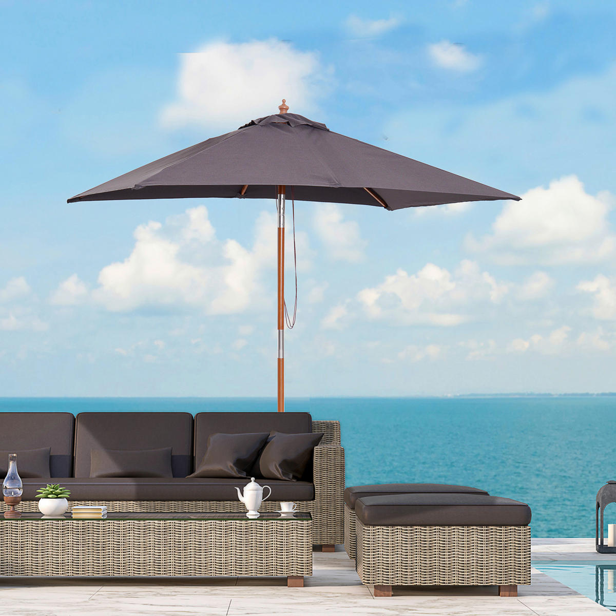 Outsunny Sonnenschirm dunkelgrau Polyester B/H/L: ca. 150x230x200 cm Sonnenschirm - dunkelgrau (200,00/150,00/230,00cm) - Outsunny