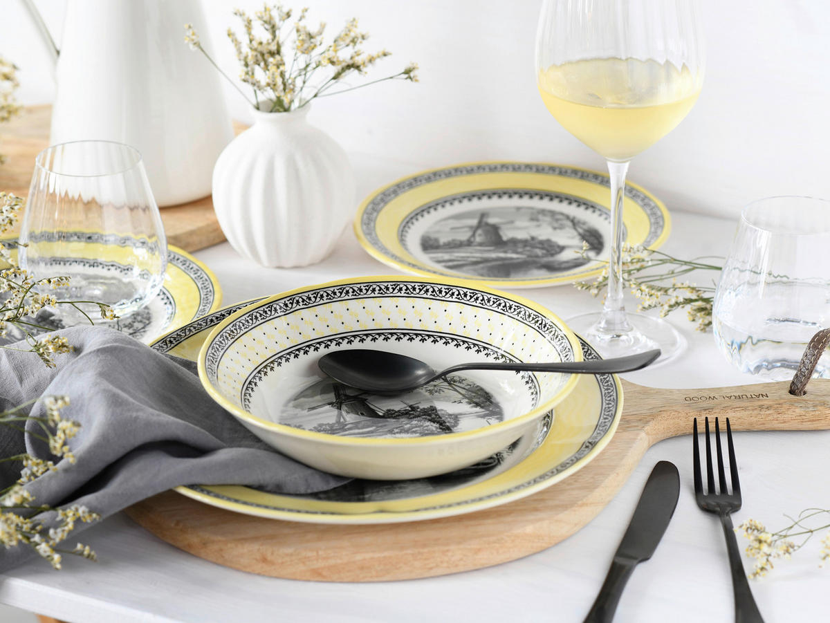 CreaTable Servierschalen-Set Windmühle gelb Steingut 18 tlg. Windmühle - gelb (33,00/33,00/31,00cm) - CreaTable