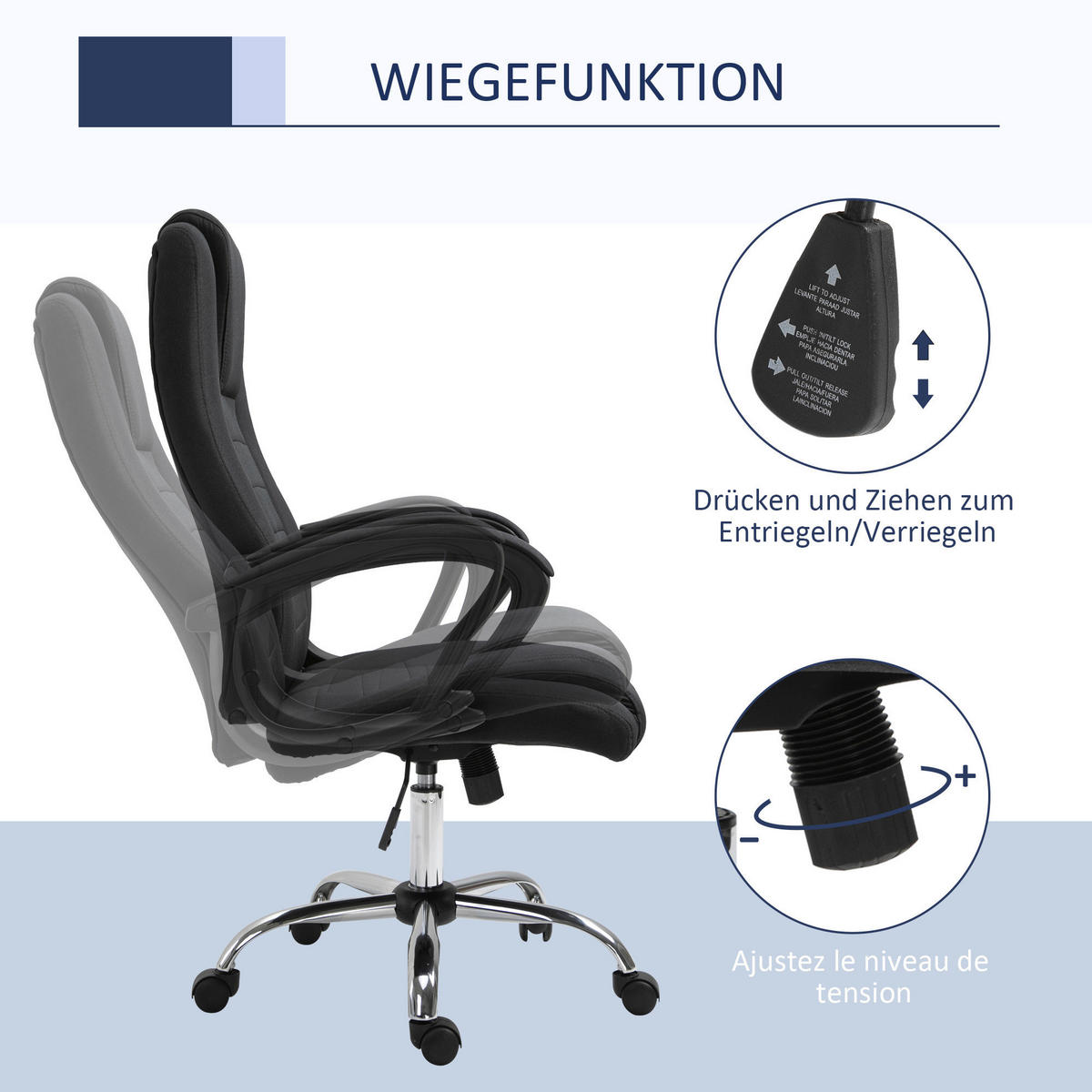 Drehstuhl 921-265BK schwarz 921-265BK - schwarz (65,00/129,00/60,00cm) - Vinsetto