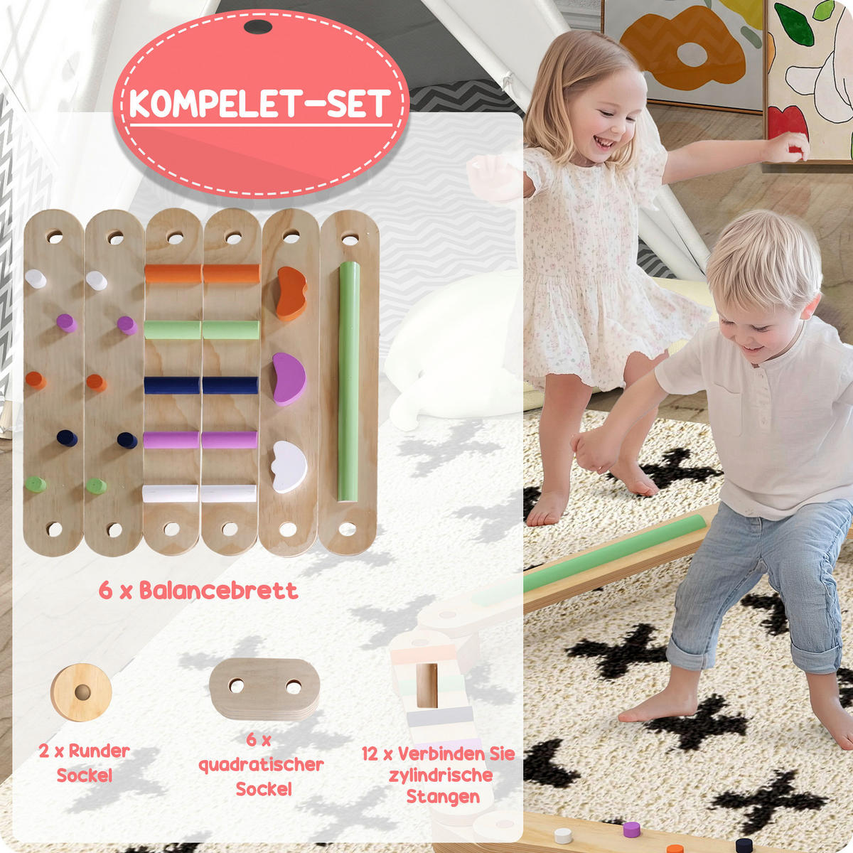 AIYAPLAY Kinder Balancierbalken B/H/L: ca. 115x8,5x130 cm Kinder Balancierbalken - multicolor (130,00/115,00/8,50cm) - AIYAPLAY