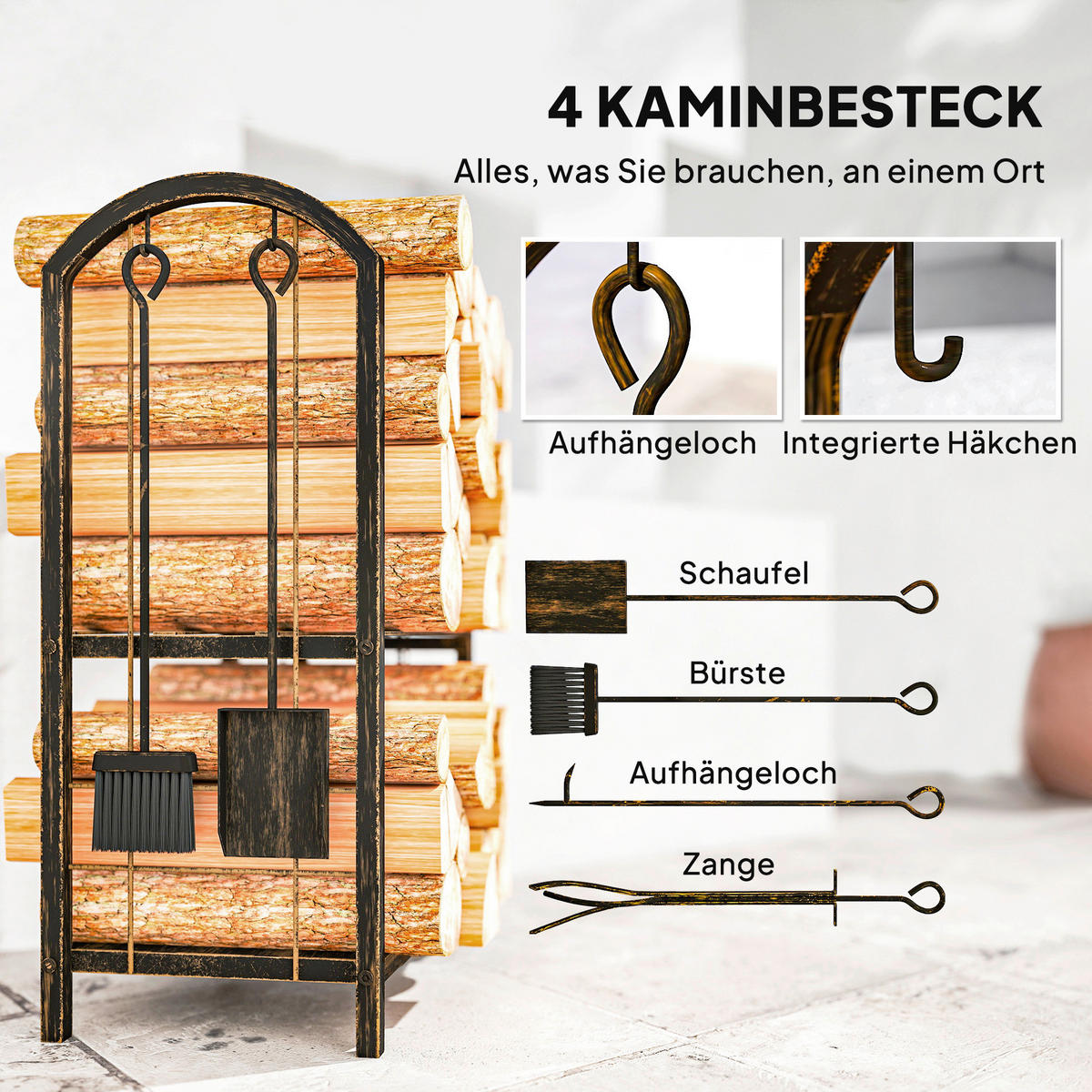 Outsunny Kaminholzregal kaffee B/H/L: ca. 30x74x43 cm Kaminholzregal - kaffee (43,00/30,00/74,00cm) - Outsunny