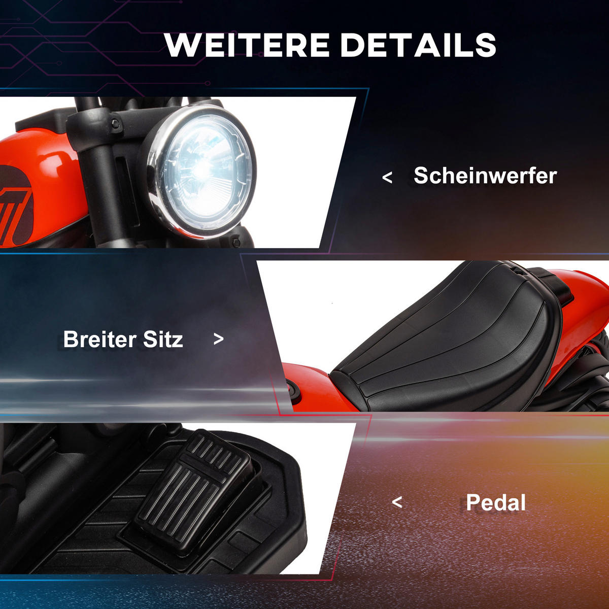 HOMCOM Kinder-Elektromotorrad schwarz B/H/L: ca. 42x57x76 cm Kinder-Elektromotorrad - rot/schwarz (76,00/42,00/57,00cm) - HOMCOM