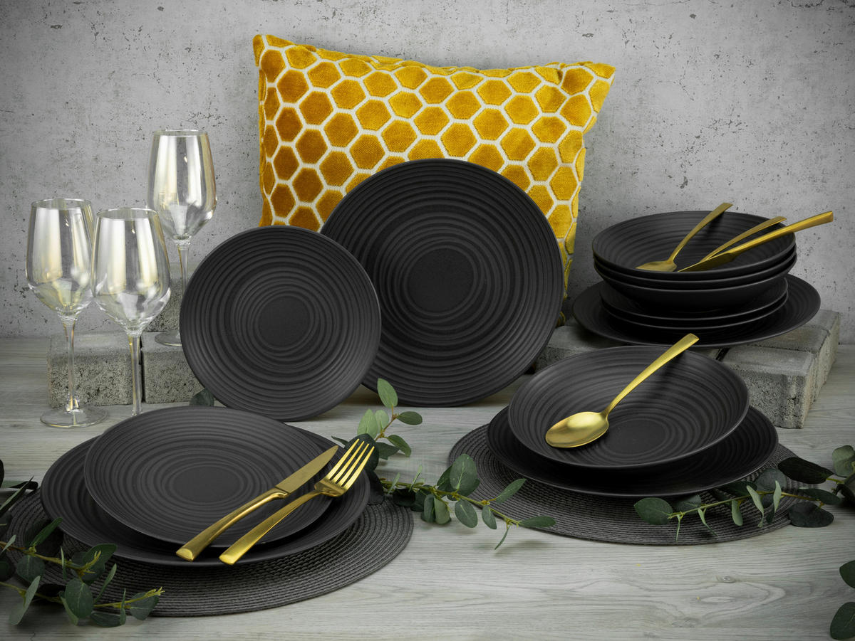 CreaTable Tafelservice Lava Stone schwarz Keramik 12 tlg. Lava Stone - schwarz/grau - CreaTable