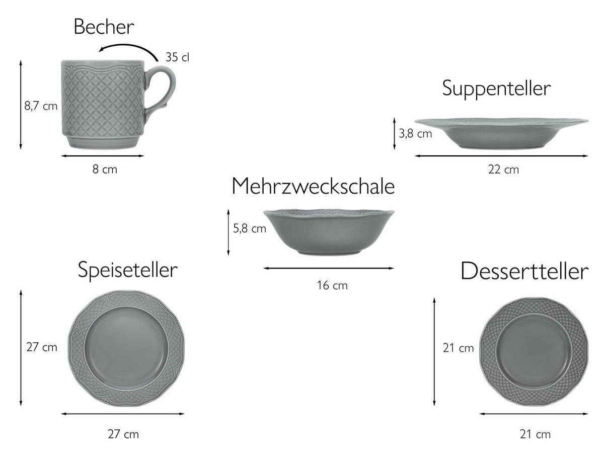 CreaTable Kombiservice Arianne grau Porzellan 20 tlg. Arianne - grau - CreaTable