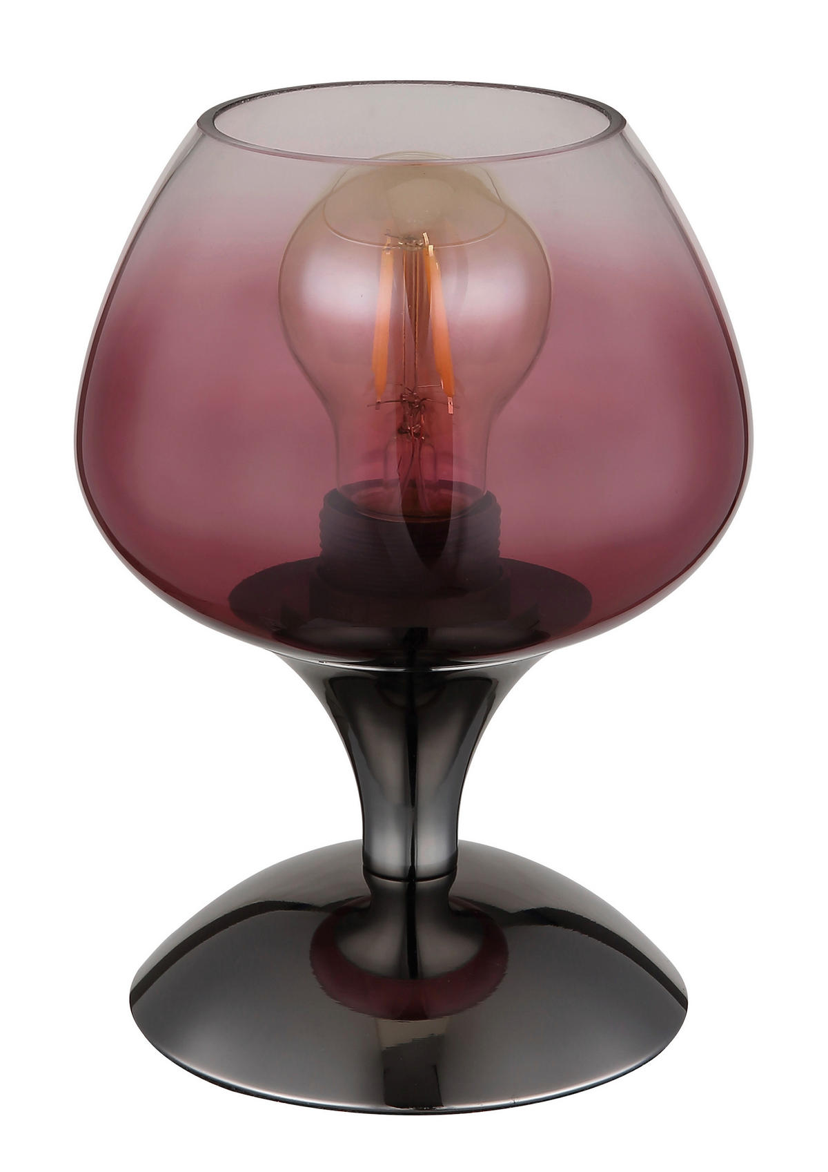GLOBO Tischleuchte brombeer Chrom schwarz Metall Textil Glas H/D: ca. 20,5x15 cm E27 1 Brennstellen MAXY - schwarz/Chrom (15,00/20,50cm) - GLOBO