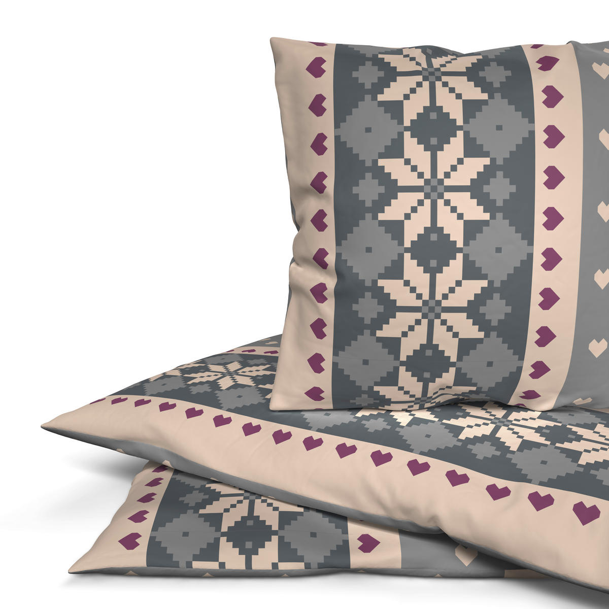 Microfaser Bettwäsche Fleece Bettwäsche_Fleece Strickherzen - grau (135,00/200,00cm)