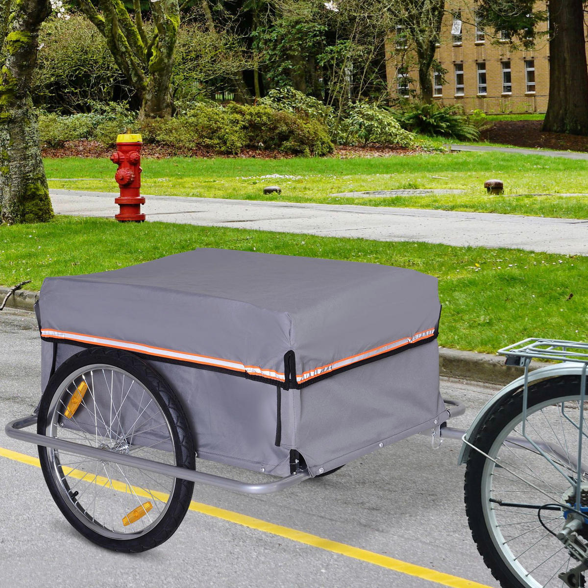 HOMCOM Fahrradanhänger grau grau B/H/L: ca. 88x140x60 cm Transportanhänger - grau (60,00/88,00/140,00cm) - HOMCOM