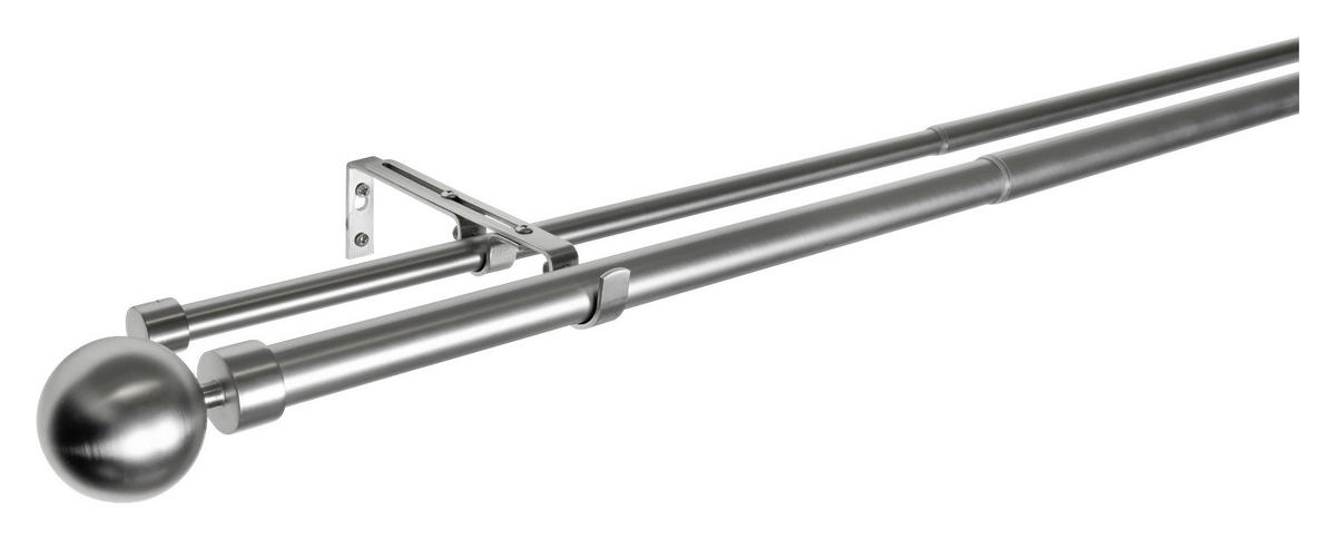 Gardinenstange Edelstahloptik Metall ausziehbar von ca. 190 bis 360 cm 2.0 Läufe Gardinenstange_Habito_Ball_Classic - Edelstahloptik