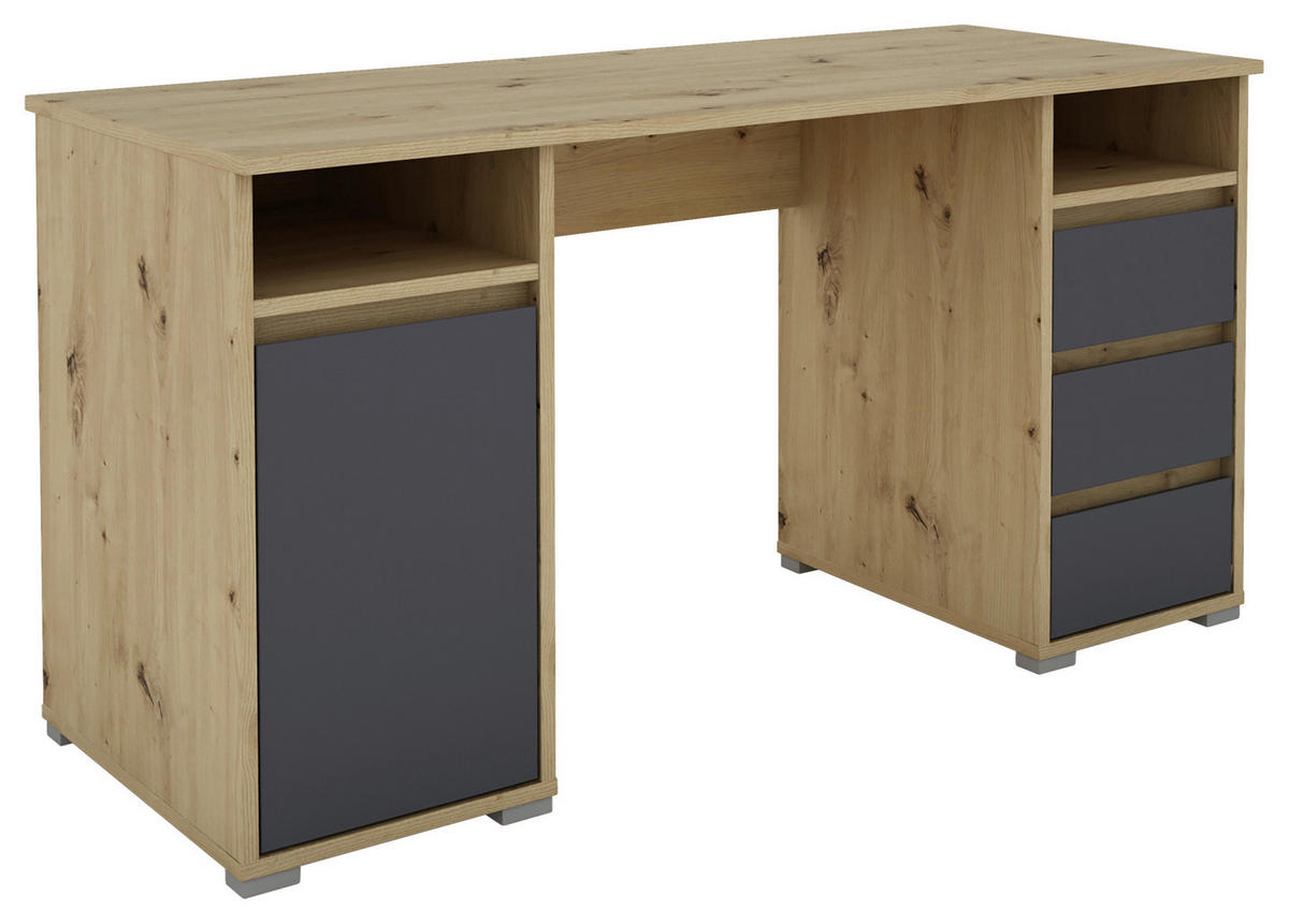 Schreibtisch LOBO Eiche Nachbildung anthrazit B/H/T: ca. 138x75x55 cm LOBO - Eiche/anthrazit (138,00/75,00/55,00cm) - byLIVING