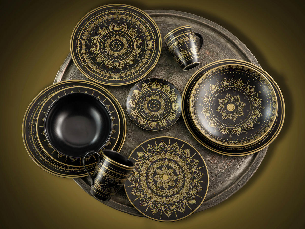 CreaTable Kombiservice Mandala schwarz Keramik Mandala - gold/schwarz - CreaTable