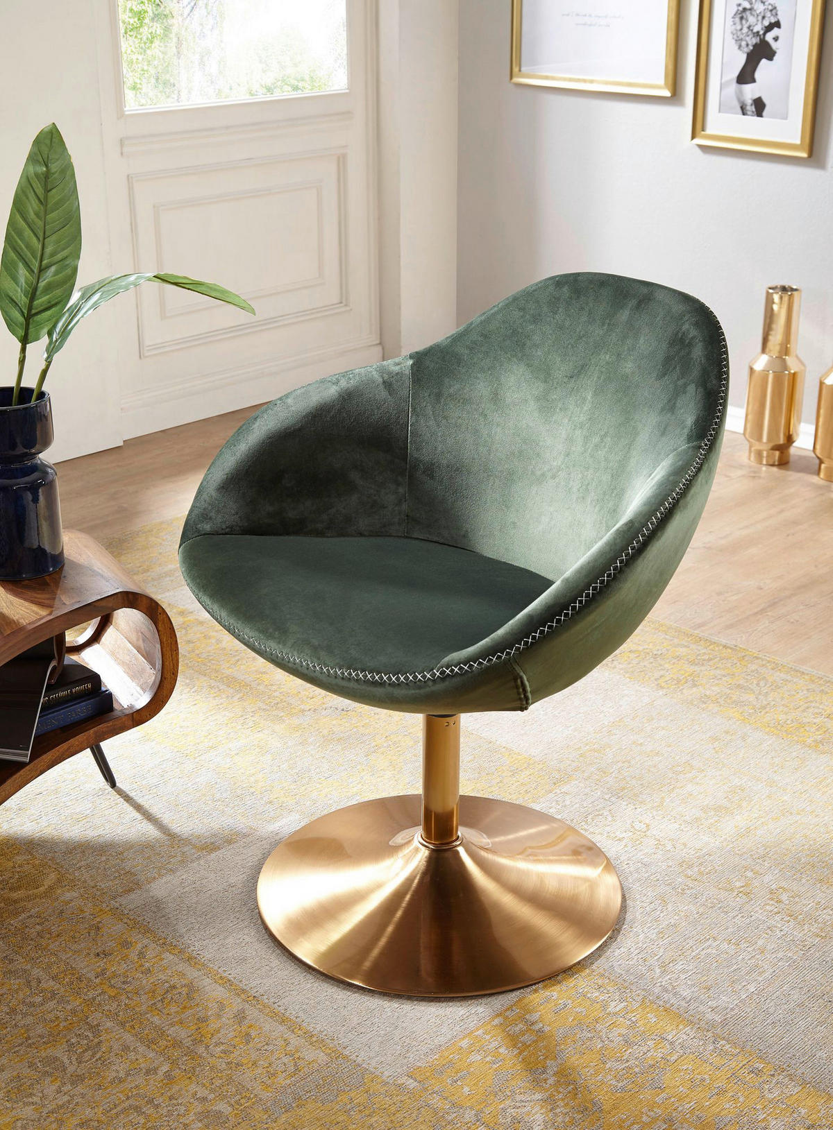 Wohnling Sessel grün gold Stoff Eisen B/H/T: ca. 70x79x70 cm Loungesessel - gold/grün (70,00/79,00/70,00cm) - Wohnling