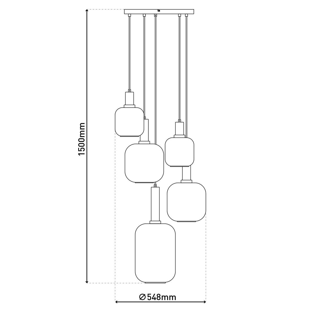 Näve Leuchten Pendelleuchte 7095822 schwarz Metall Glas T/D: ca. 150x55 cm E27 5 Brennstellen Fumo - schwarz (55,00cm) - Näve Leuchten