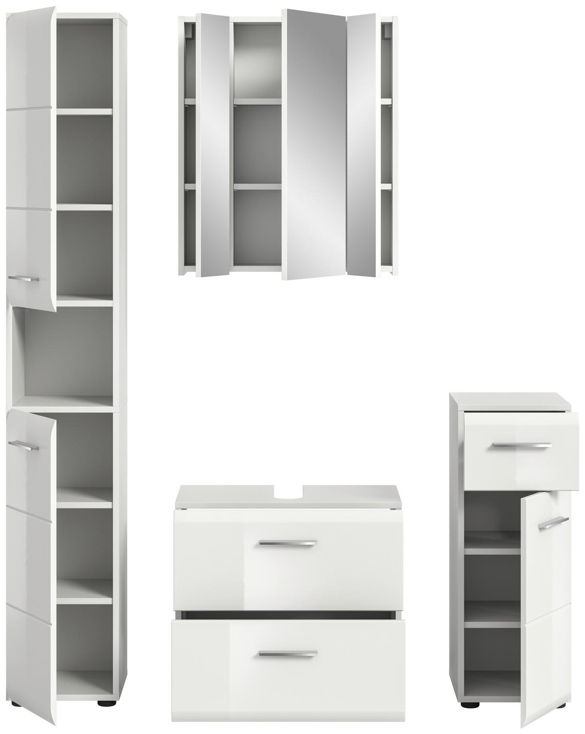 Badezimmer-Set Ice weiß weiß Hochglanz B/H/T: ca. 150x185x30 cm Ice - weiß (150,00/185,00/30,00cm) - xonox.home