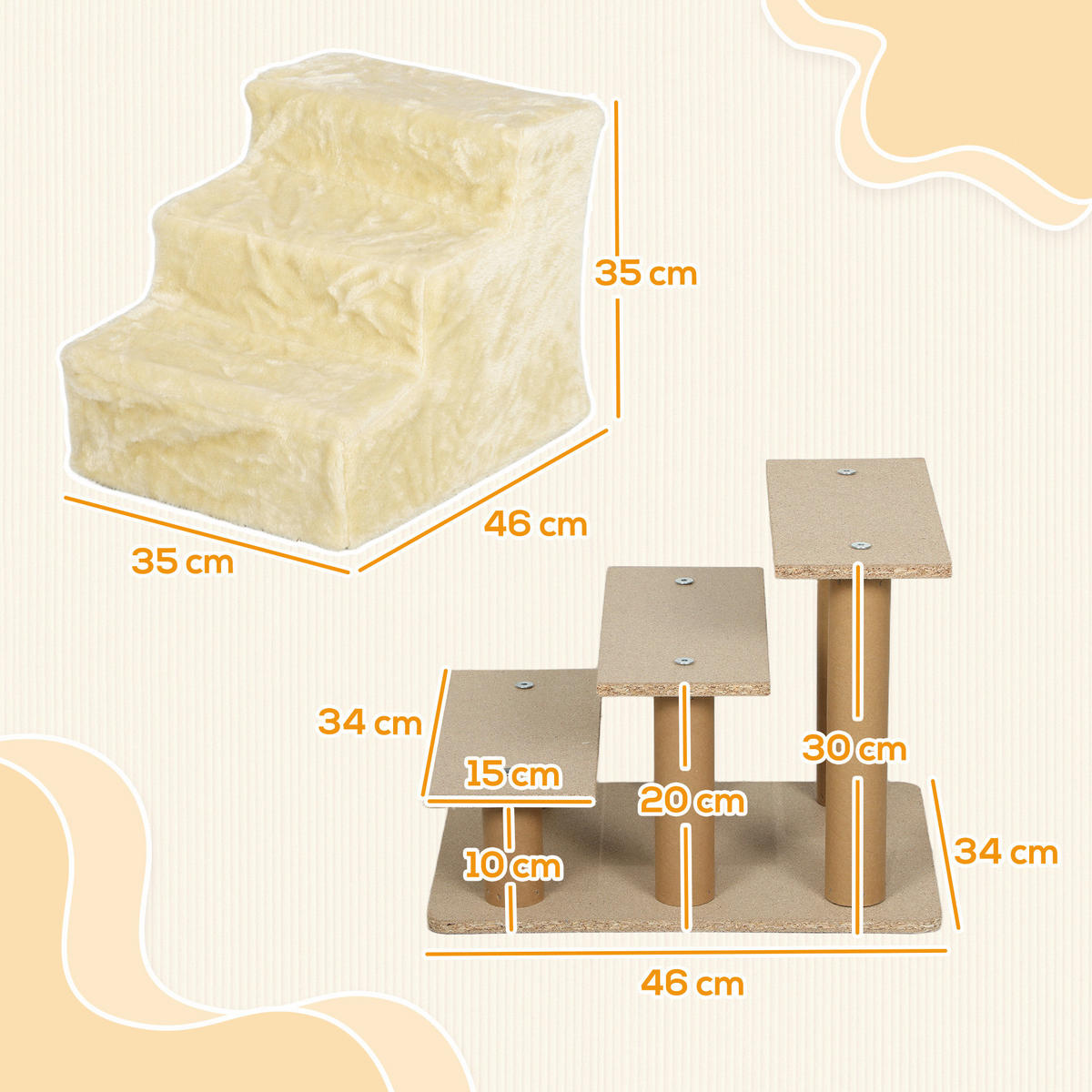 PawHut Haustiertreppe beige Plüsch B/H/L: ca. 35x35x46 cm Haustiertreppe - beige (46,00/35,00/35,00cm) - PawHut