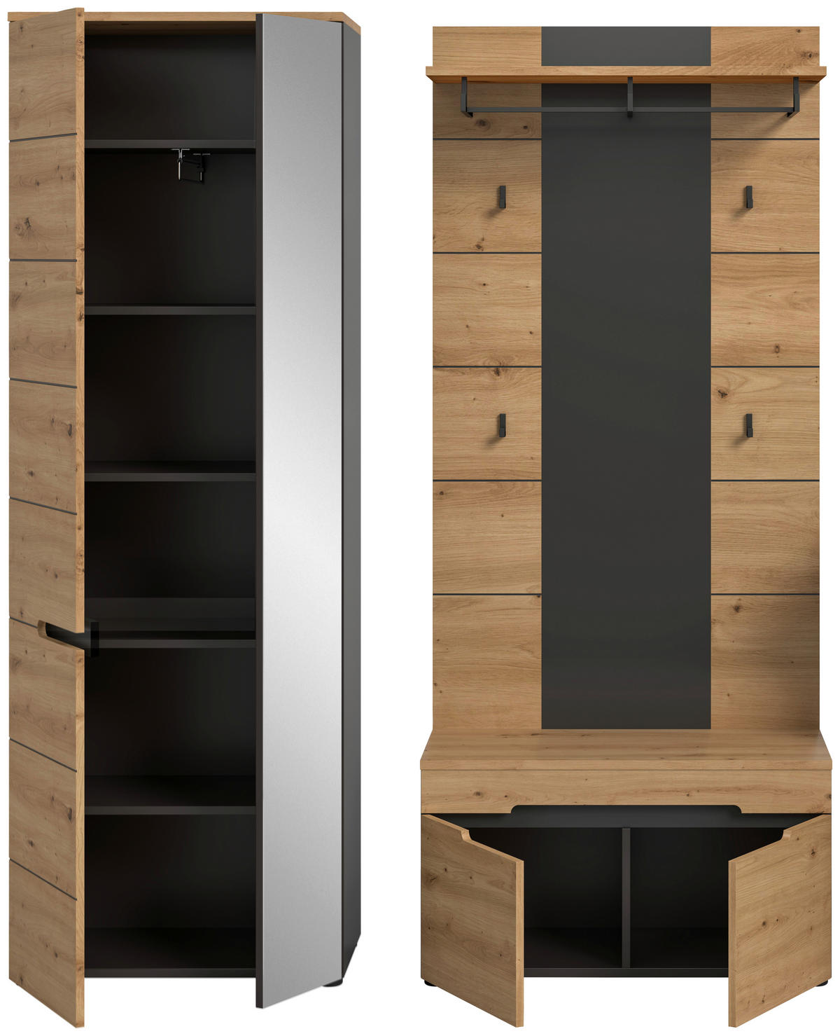 Garderobe Canu basaltgrau Nachbildung Artisan Nachbildung B/H/T: ca. 160x190x37 cm Canu - basaltgrau (160,00/190,00/37,00cm) - xonox.home