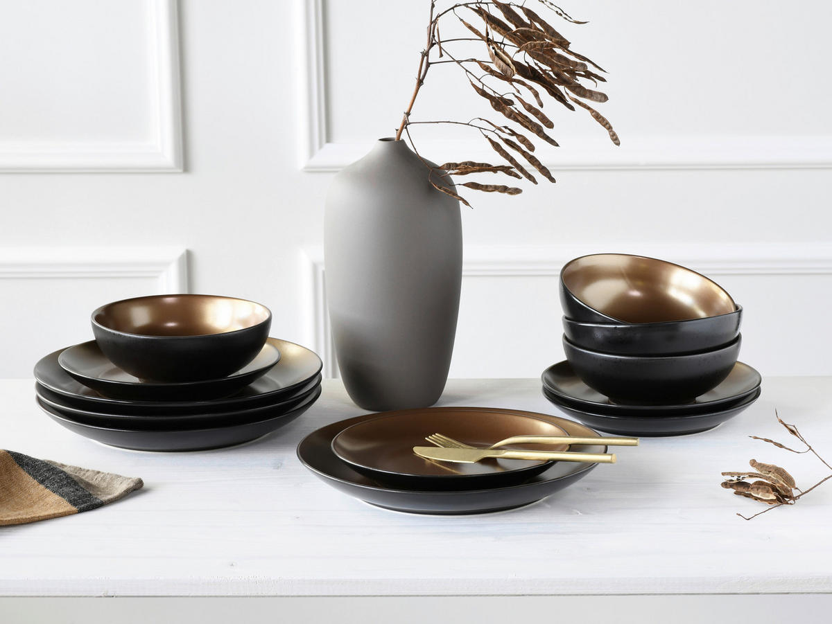 CreaTable Tafelservice GLAMOUR gold Steinzeug 12 tlg. GLAMOUR - gold - CreaTable