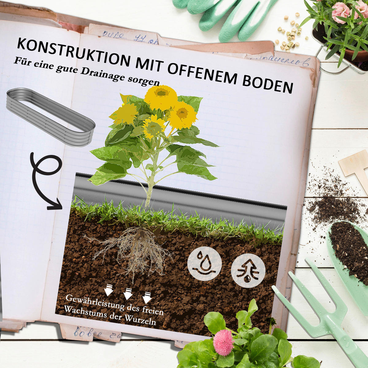 Outsunny Hochbeet silber Metall B/H/L: ca. 62x30x150 cm Hochbeet - silber (150,00/62,00/30,00cm) - Outsunny