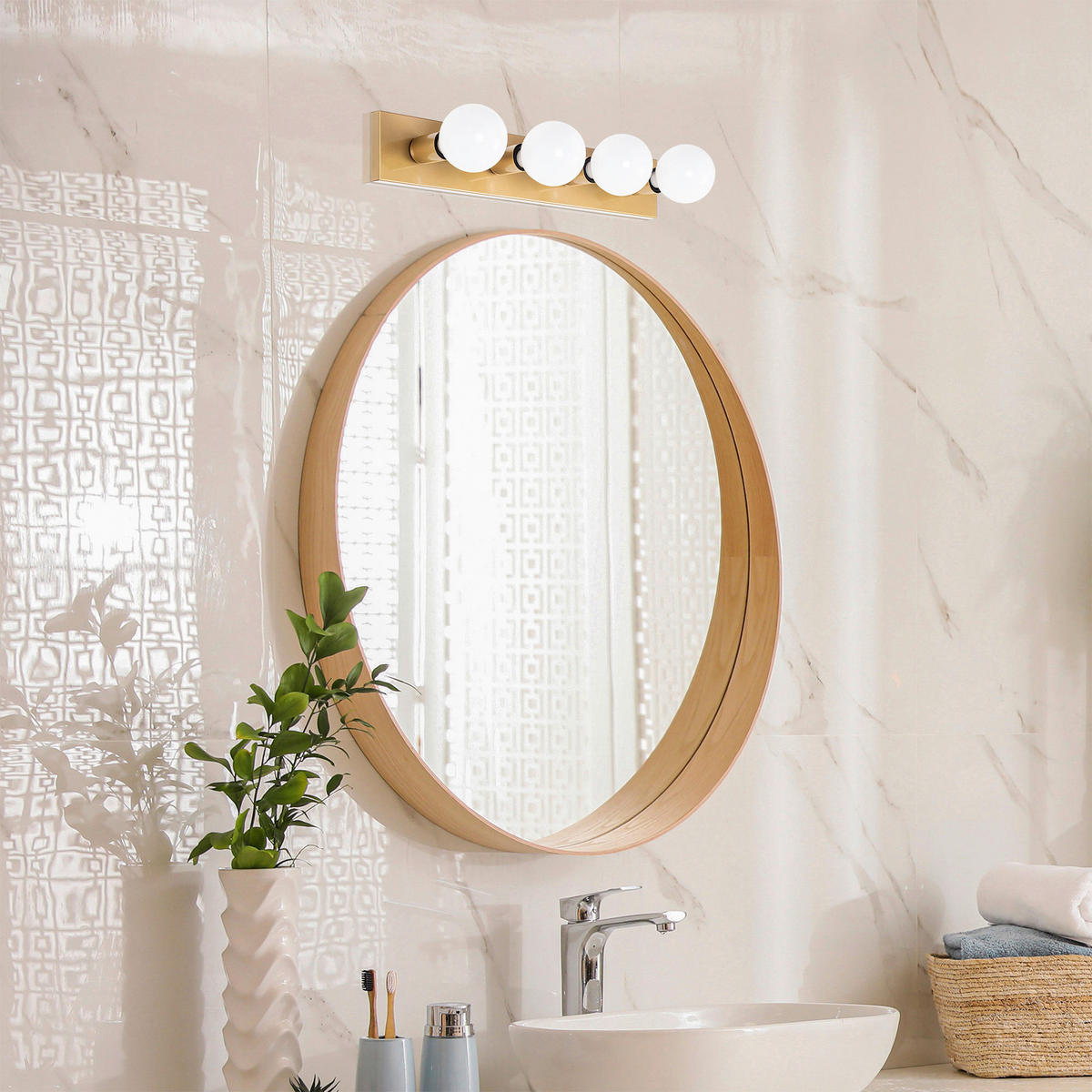 Opviq Wandleuchte gold Metall B/H/L: ca. 10x60x10 cm E27 4 Brennstellen Mirro - gold (10,00/10,00/60,00cm) - Opviq