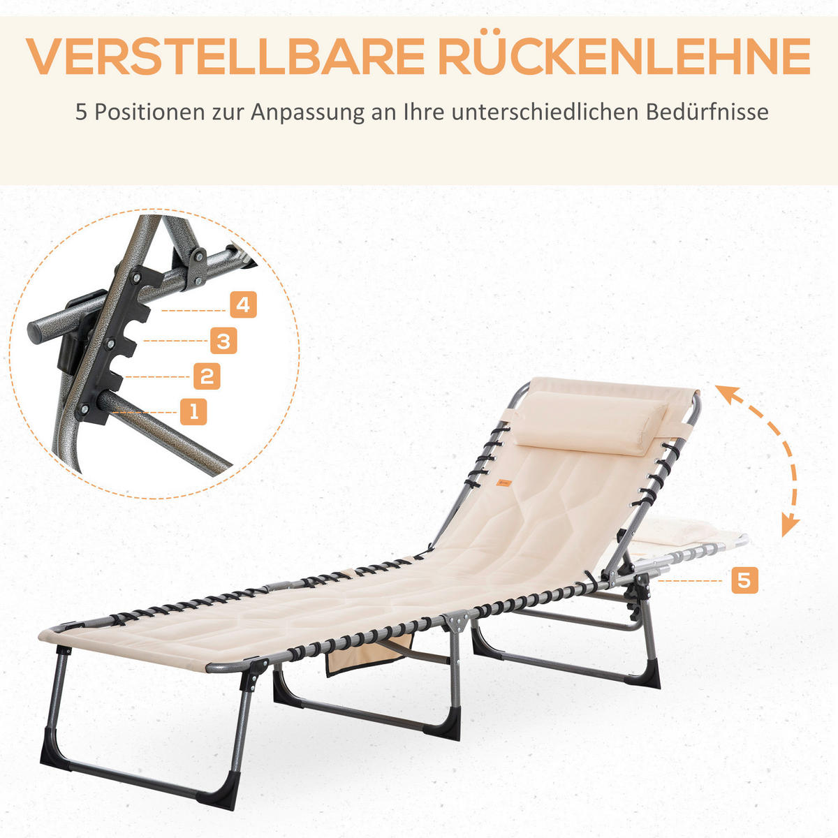 Outsunny Sonnenliege beige Polyester B/H/L: ca. 57x30x188 cm Sonnenliege - beige (188,00/57,00/30,00cm) - Outsunny