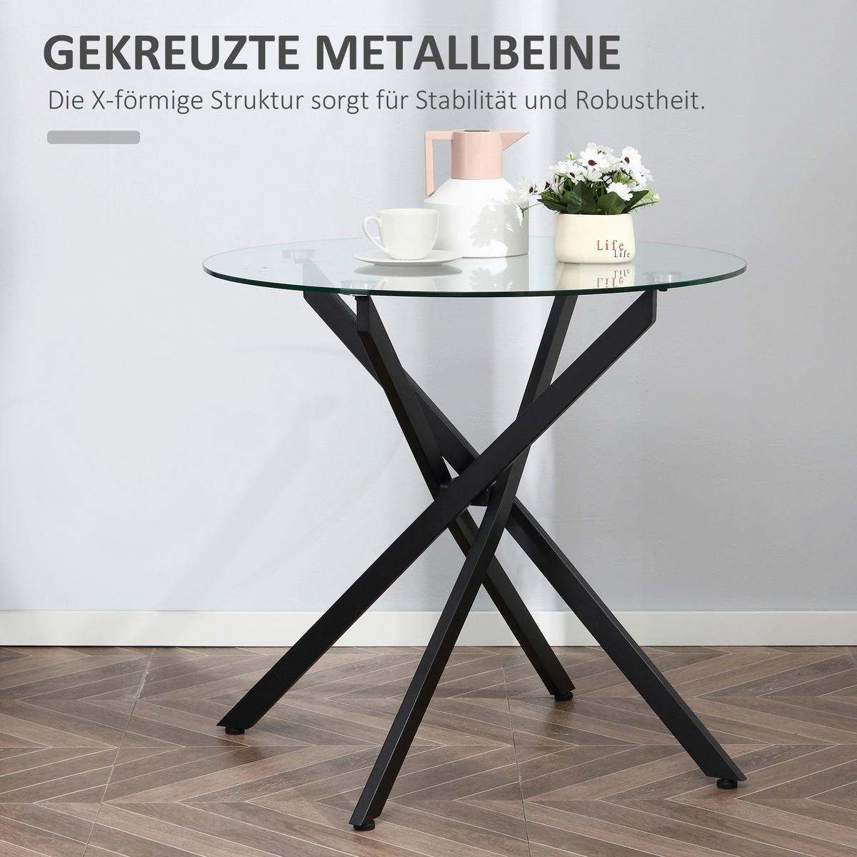 Beistelltisch 839-079 schwarz Glas Stahl B/H/T: ca. 80x75x80 cm 839-079 - schwarz (80,00/75,00/80,00cm) - HOMCOM