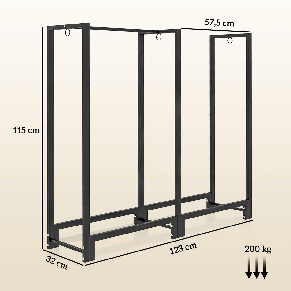 Outsunny Kaminholzregal schwarz B/H/L: ca. 32x115x123 cm Kaminholzregal - schwarz (123,00/32,00/115,00cm) - Outsunny