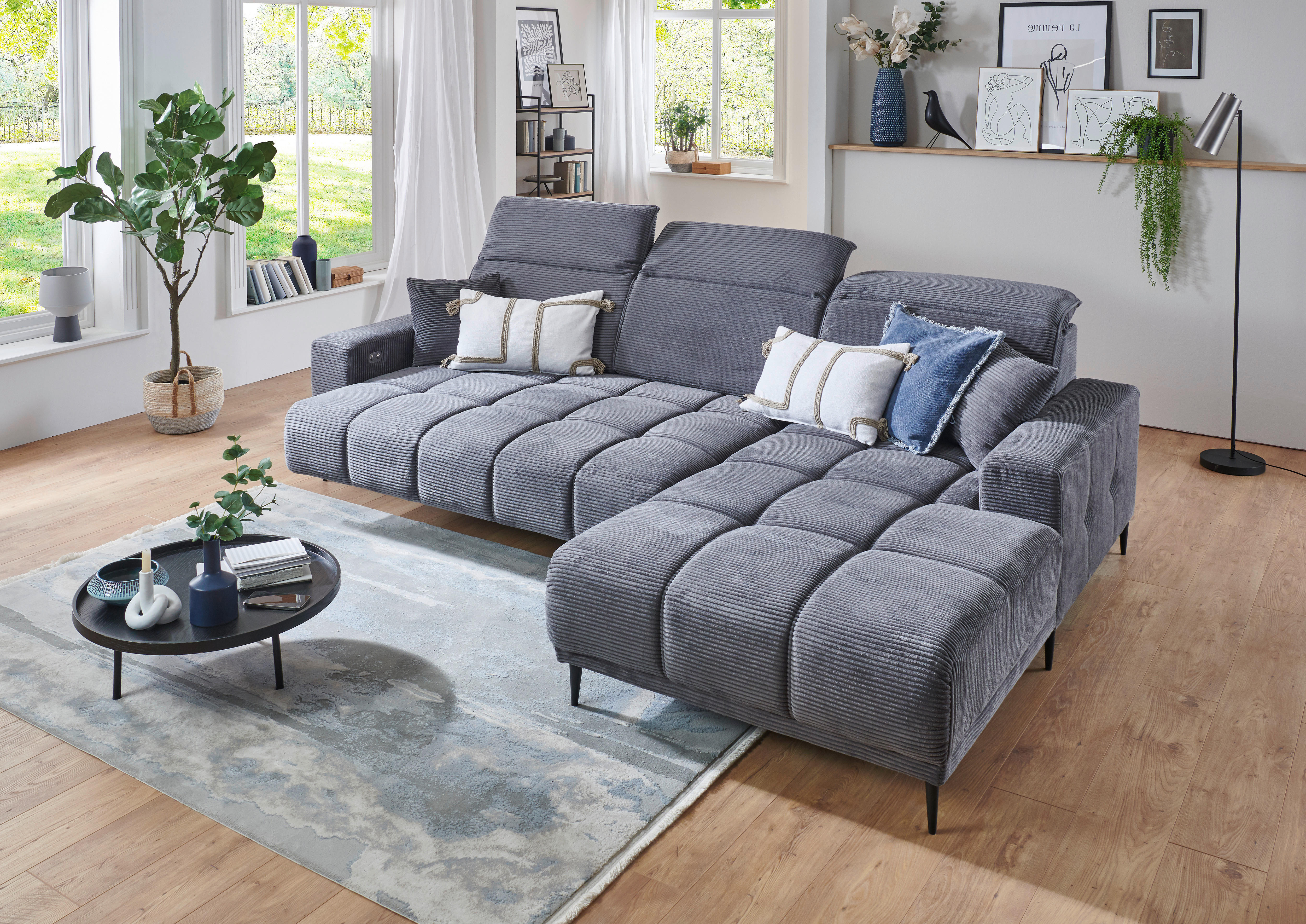 Thumbnail - Ecksofa Livorno dunkelgrau Microfaser B/H/T: ca. 286x107x115 cm
