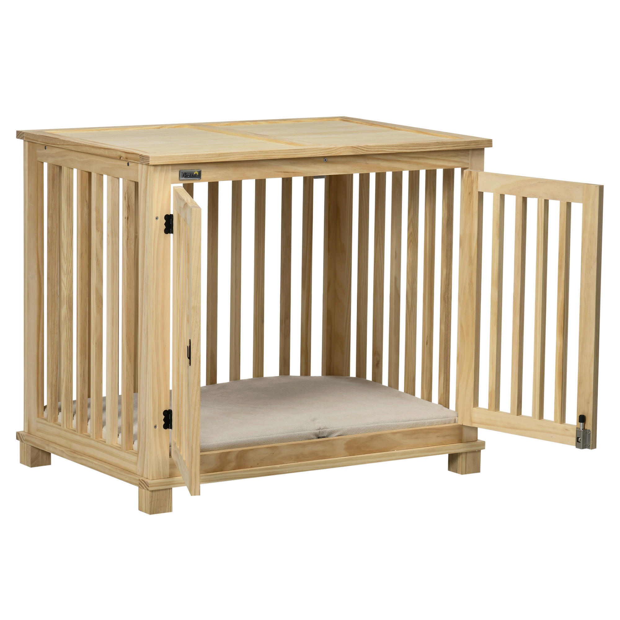 PawHut Hunde-Zubehör cremeweiß Kiefer B/H/L: ca. 57x82,5x72 cm Hundekäfig - natur/cremeweiß (72,00/57,00/82,50cm) - PawHut