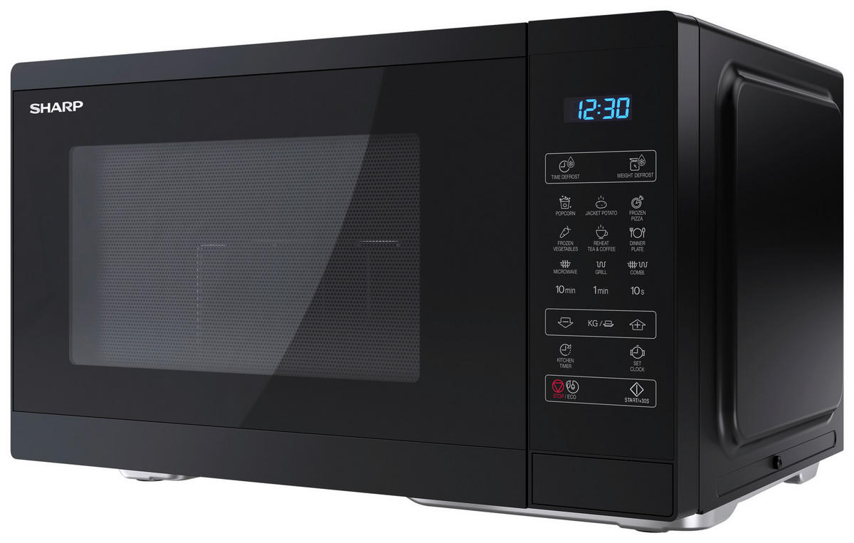Sharp Mikrowelle mit Grill YC-MG252AE-B schwarz Stahl B/H/T: ca. 47,2x28x34,5 cm Mikrowelle YC-MG252AE-B Sharp - schwarz (47,20/28,00/34,50cm) - Sharp