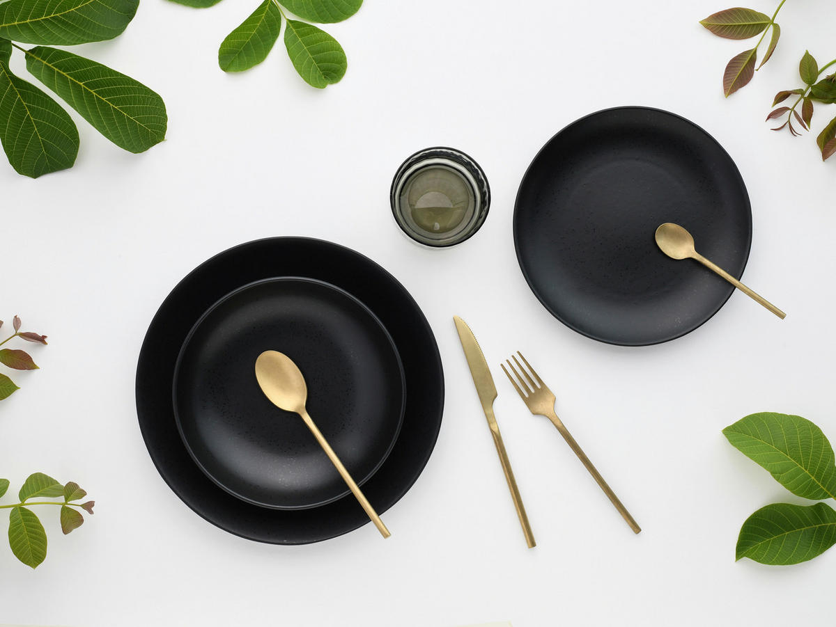 CreaTable Tafelservice Magic Black schwarz Steinzeug 12 tlg. Magic Black - schwarz - CreaTable