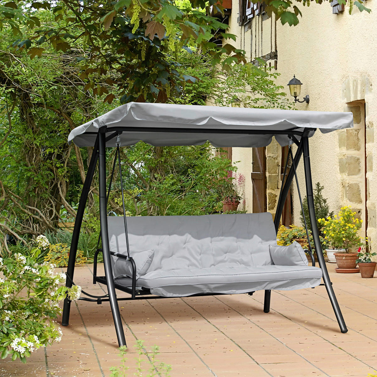 Outsunny Hollywoodschaukel grau Metall B/H/L: ca. 114x170x209 cm Hollywoodschaukel - grau (209,00/114,00/170,00cm) - Outsunny