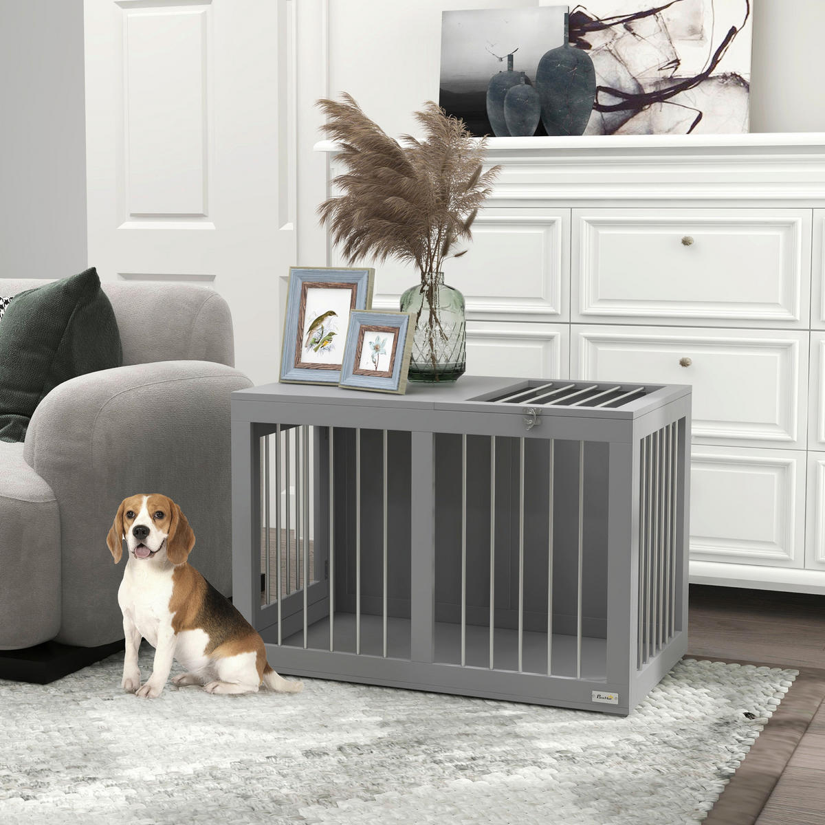 PawHut Hunde-Zubehör grau Edelstahl B/H/L: ca. 50x80x56,5 cm Hundekäfig - grau (56,50/50,00/80,00cm) - PawHut