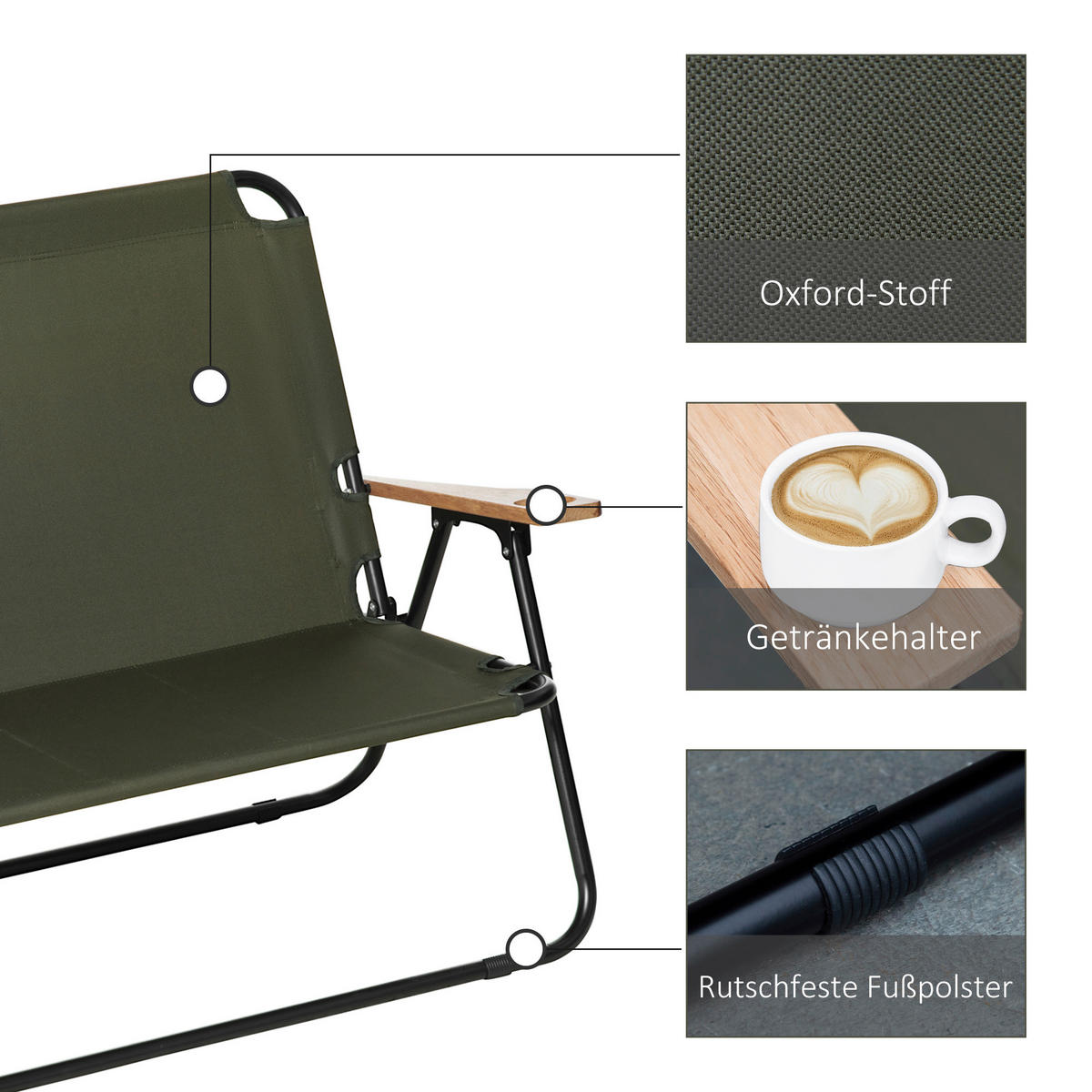 Outsunny Campingartikel B/H/L: ca. 67x114x80 cm Campingstuhl - grün (80,00/67,00/114,00cm) - Outsunny