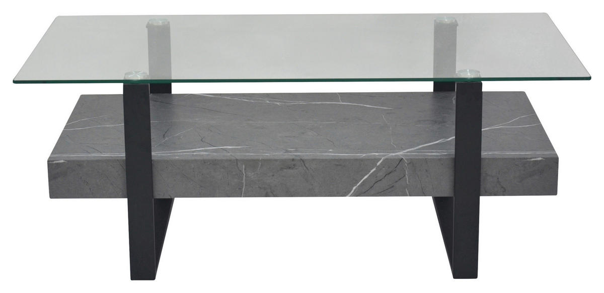 Glascouchtisch Konrad grau Marmor Optik B/H/T: ca. 110x43x60 cm Konrad - klar/schwarz (110,00/43,00/60,00cm)