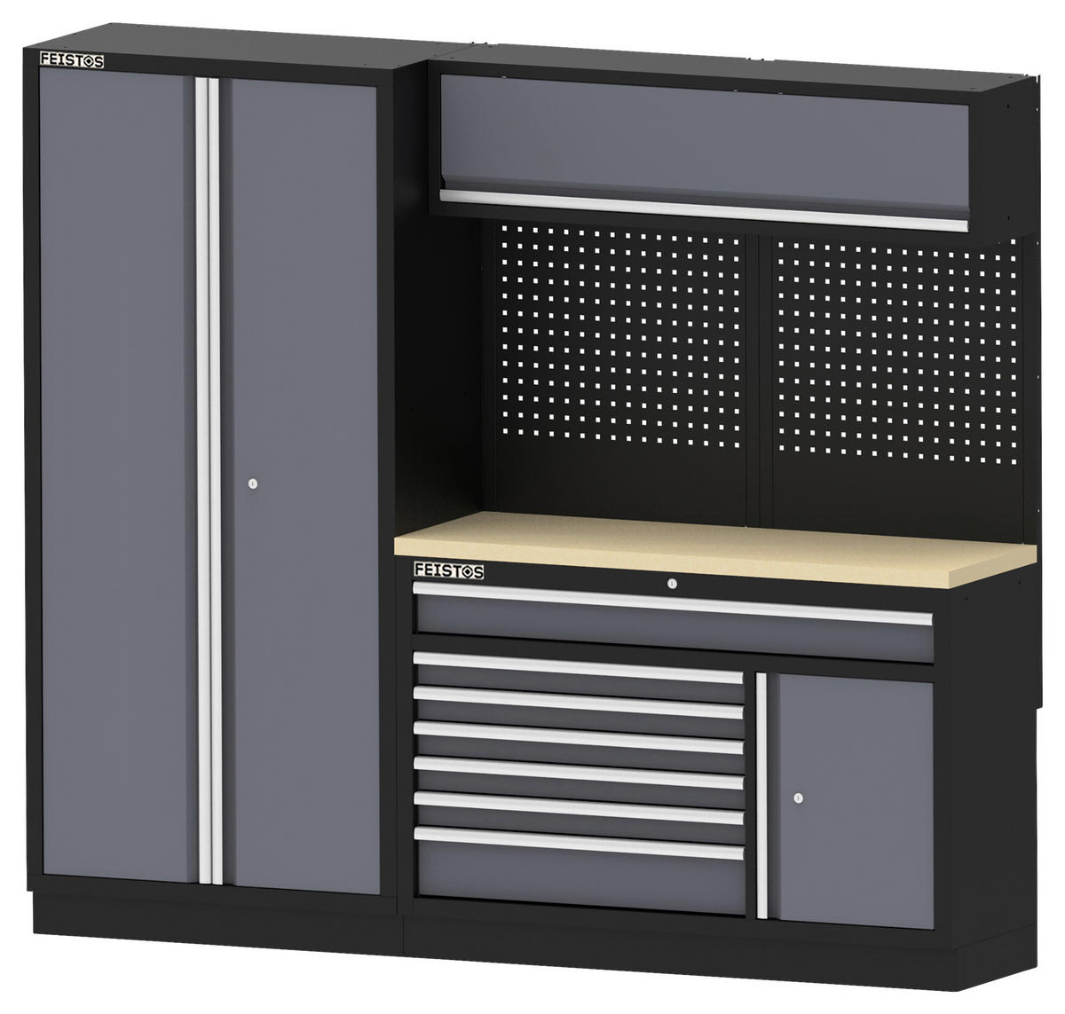 Werkstatteinrichtung Apollo anthrazit B/H/L: ca. 228x200x46 cm Apollo - schwarz/anthrazit (46,00/228,00/200,00cm) - Feistos
