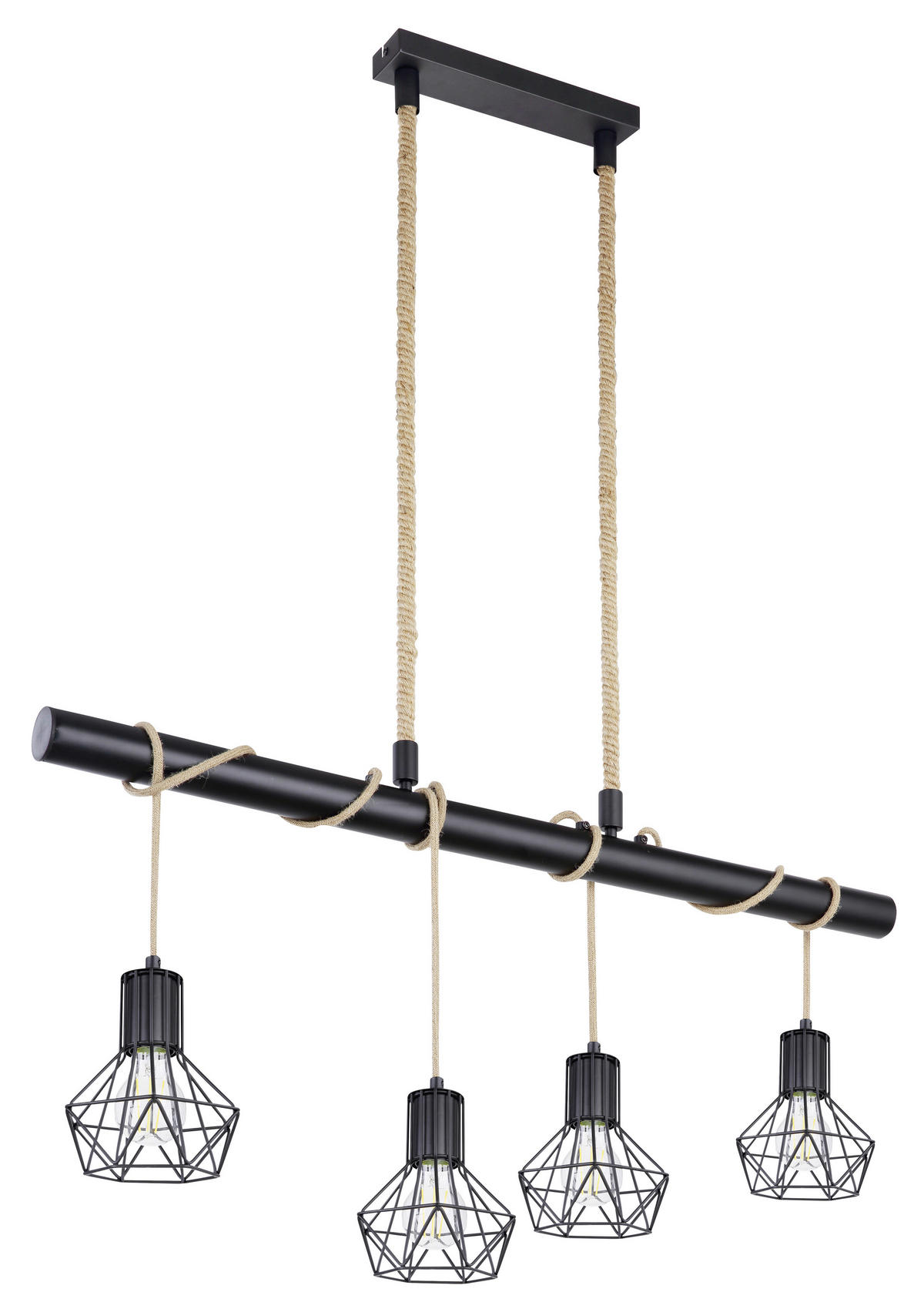 GLOBO Pendelleuchte PRISKA 54017-4H schwarz Metall Hanfseil B/H/T: ca. 100x120x15 cm PRISKA - schwarz (100,00/120,00/15,00cm) - GLOBO