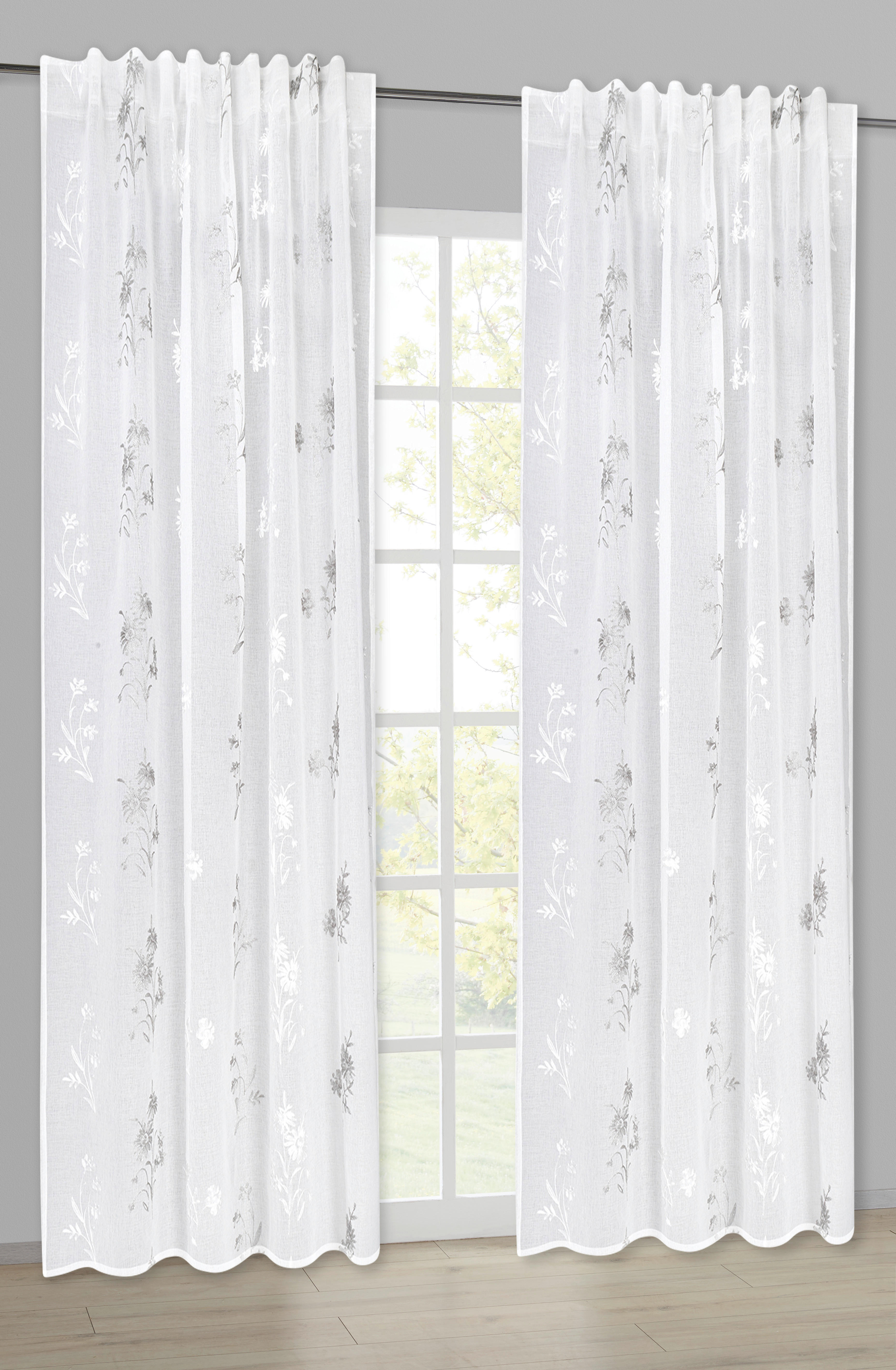 Happy Home Kombivorhang Blattranke silber B/L: ca. 140x245 cm Blattranke - weiß/silber (140,00/245,00cm) - Happy Home