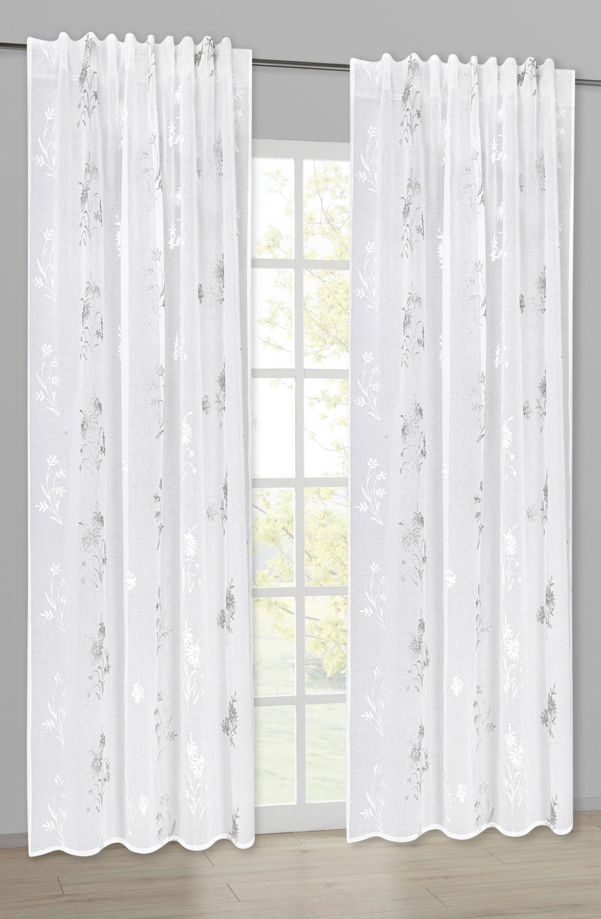 Kombivorhang Blattranke silber B/L: ca. 140x245 cm Blattranke - weiß/silber (140,00/245,00cm) - Happy Home